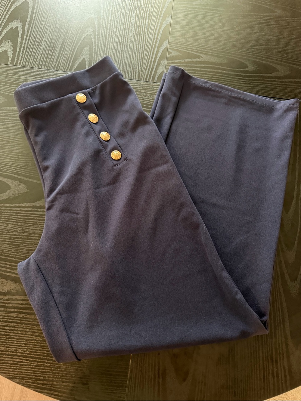 Women’s H&M Size Large Navy Blue Slacks High Rise Gold Buttons